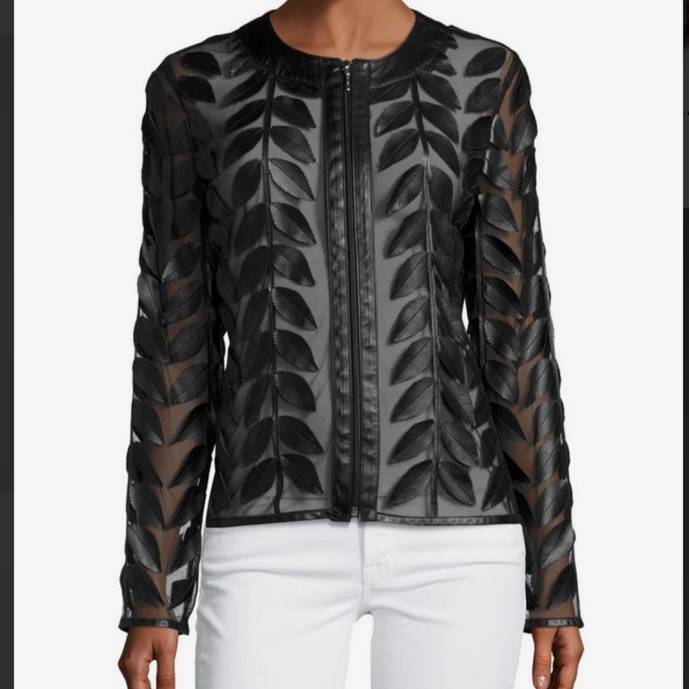 Black leather and mesh jacket
